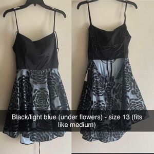 Elegant short Black and Blue Floral Dress (size 13)